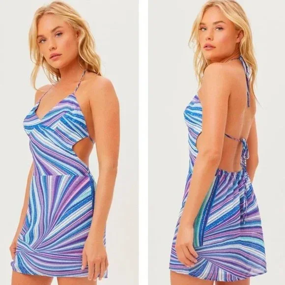 Frankie's Bikinis | Dresses | Frankies Bikinis Debbie Sustainable Halter  Dress In Shimmy Blue Sz Medium | Poshmark